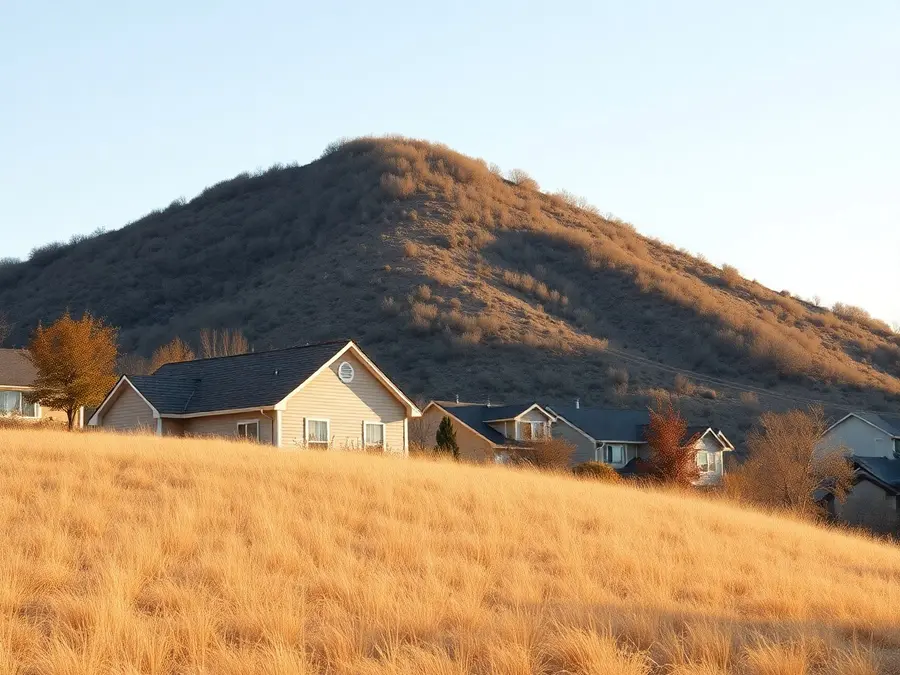 Homes at the edge of a neighborhood below a dry, brush-covered foothill